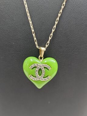 Green Resin Heart With Sparkly C gold Filled Necklace